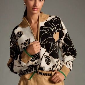 Maeve by Anthropologie Montana Floral Half Zip Sweater